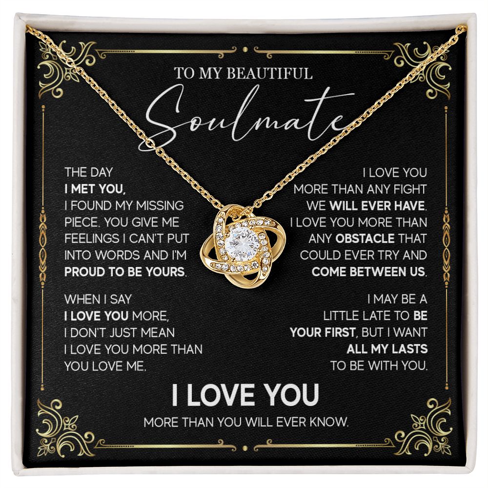 498A To My Soulmate Knot Necklace, Soulmate Necklace Gift, Birthday Gifts for Womens