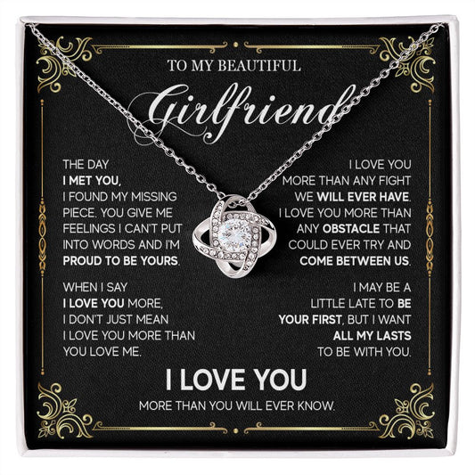 496A To My Girlfriend Knot Necklace, Girlfriend Necklace Gift, Birthday Gifts for Her