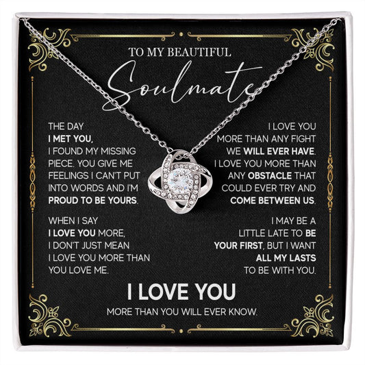 498A To My Soulmate Knot Necklace, Soulmate Necklace Gift, Birthday Gifts for Womens