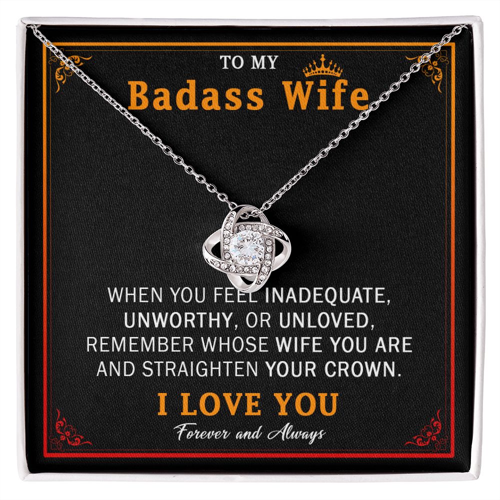 559A Wife Necklace Gift From Husband, Badass Wife Crown Love Knot, Wife Necklace Gift