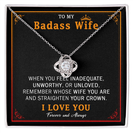 559A Wife Necklace Gift From Husband, Badass Wife Crown Love Knot, Wife Necklace Gift