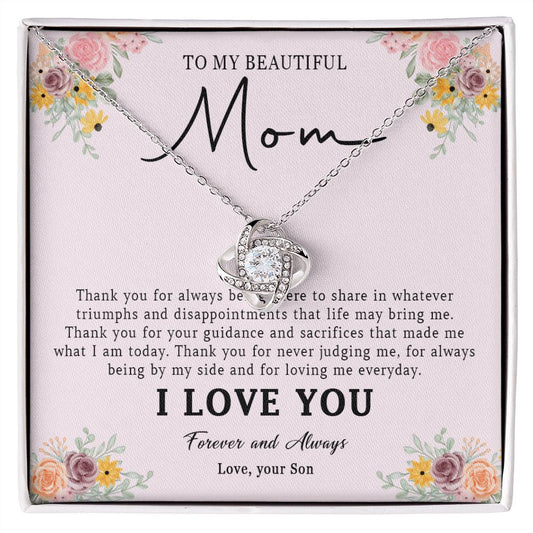 520A Love Mom Necklace, To My Beautiful Mom Necklace, Mom Birthday Gift from Son