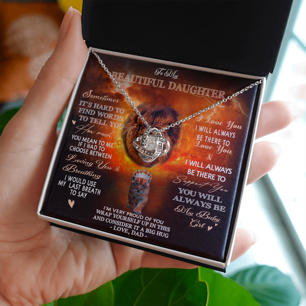 384A To My Beautiful Daughter Necklace, Lion Necklace, Gift Birthday From Dad
