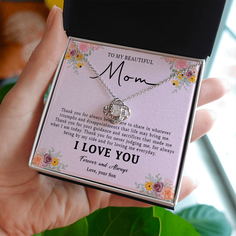 520A Love Mom Necklace, To My Beautiful Mom Necklace, Mom Birthday Gift from Son