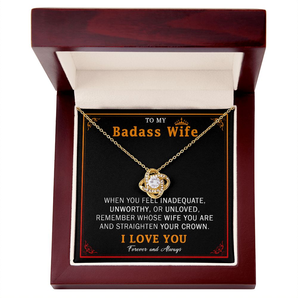 559A Wife Necklace Gift From Husband, Badass Wife Crown Love Knot, Wife Necklace Gift