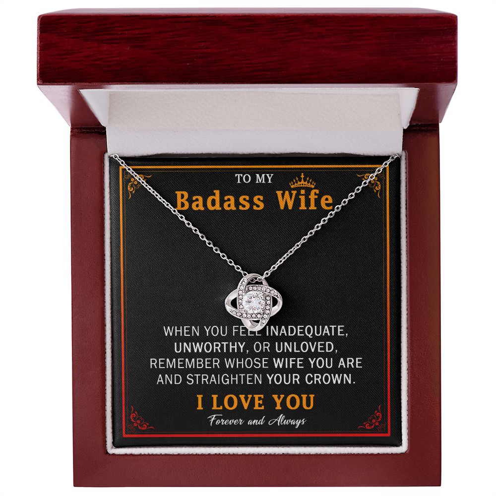 559A Wife Necklace Gift From Husband, Badass Wife Crown Love Knot, Wife Necklace Gift