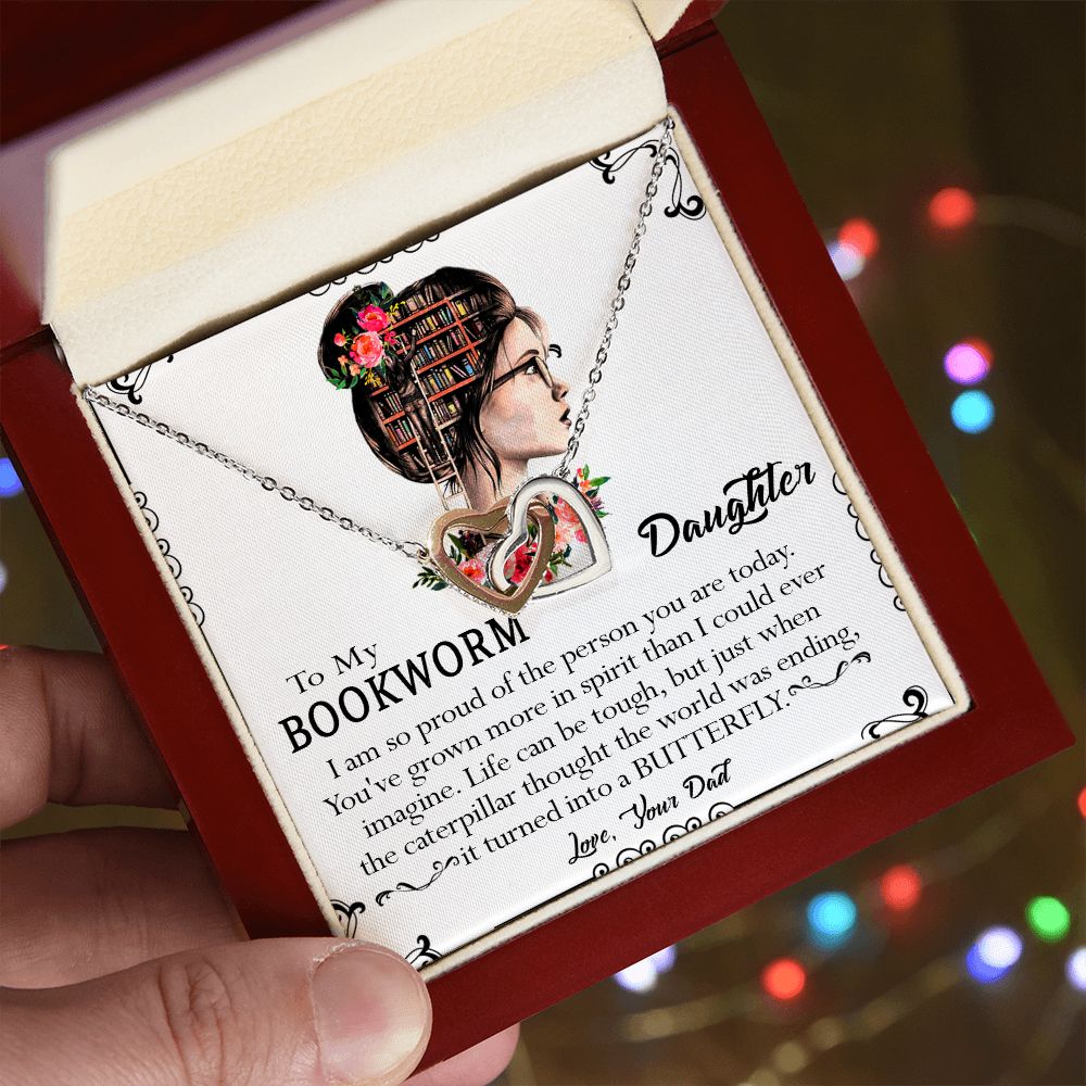 412D To My Bookworm Necklace, Gift Birthday Necklace From Dad For Daughter