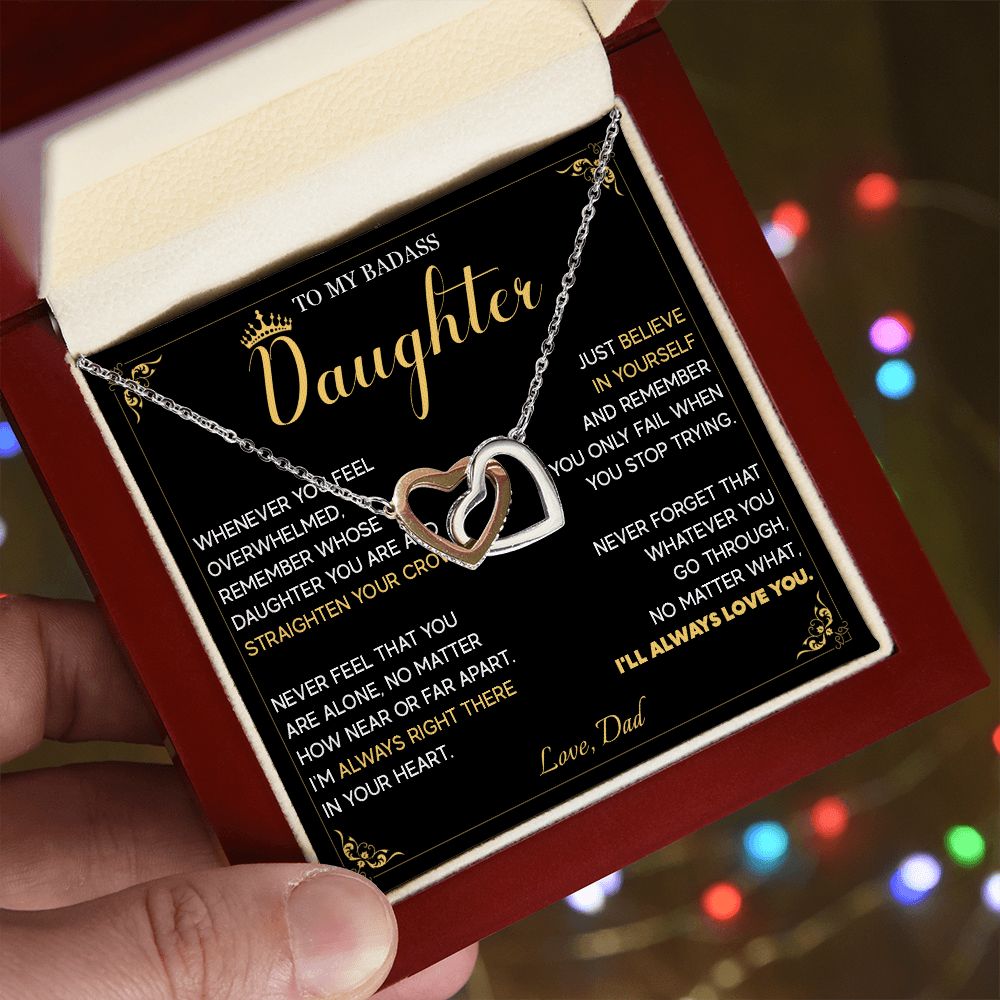 513D To My Badass Daughter Crown Necklace, Birthday Gift For Badass Daughter From Dad