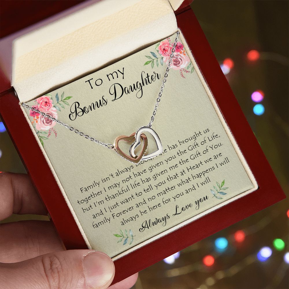 41D To My Bonus Daughter Necklace Gift From Mom Dad, Always Love You, Gift Birthday