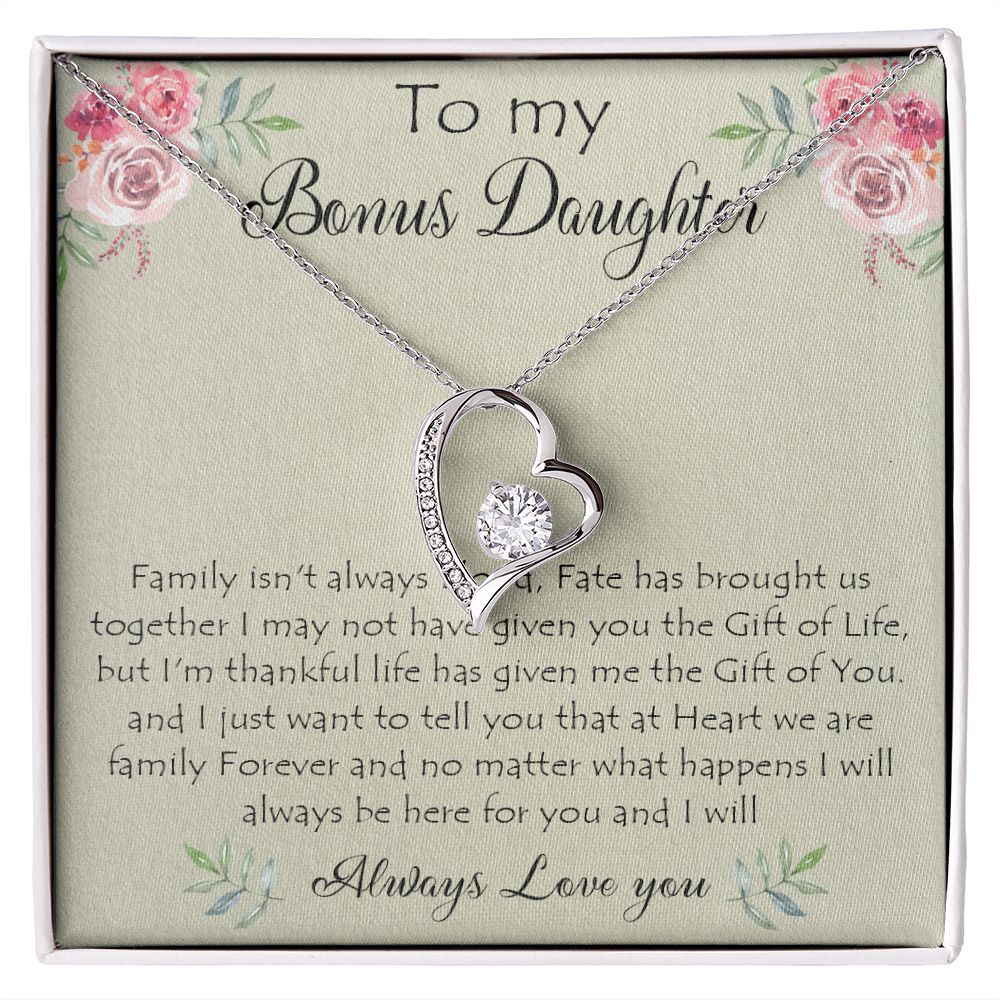 41C To My Bonus Daughter Necklace Gift From Mom Dad, Always Love You, Gift Birthday