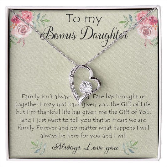 41C To My Bonus Daughter Necklace Gift From Mom Dad, Always Love You, Gift Birthday