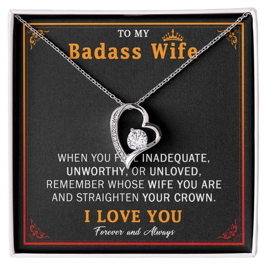 559C Wife Necklace Gift From Husband, Badass Wife Crown Love Knot, Wife Necklace Gift