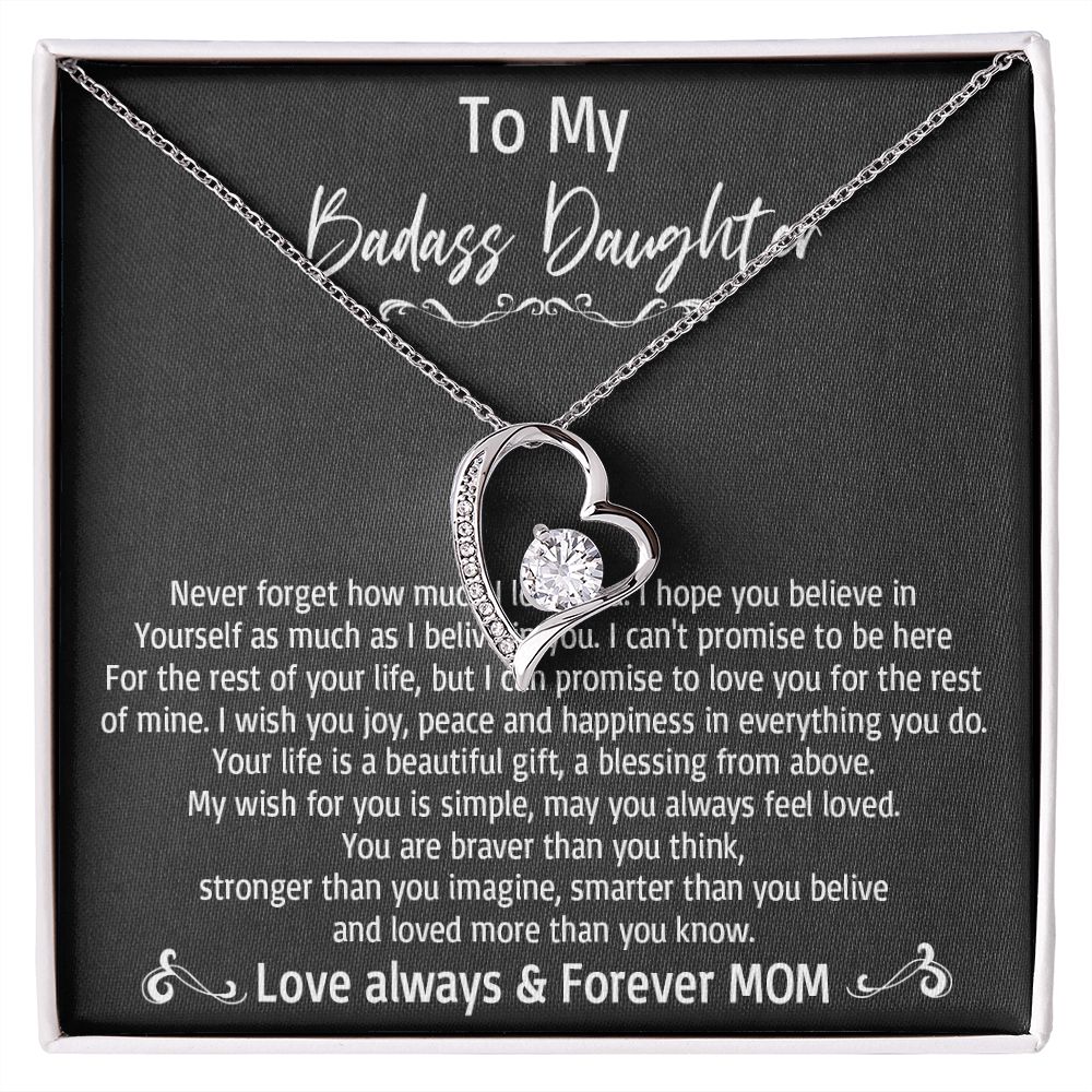 36C To My Badass Daughter Necklace, Love Always & Forever Mom, Gift From Mom