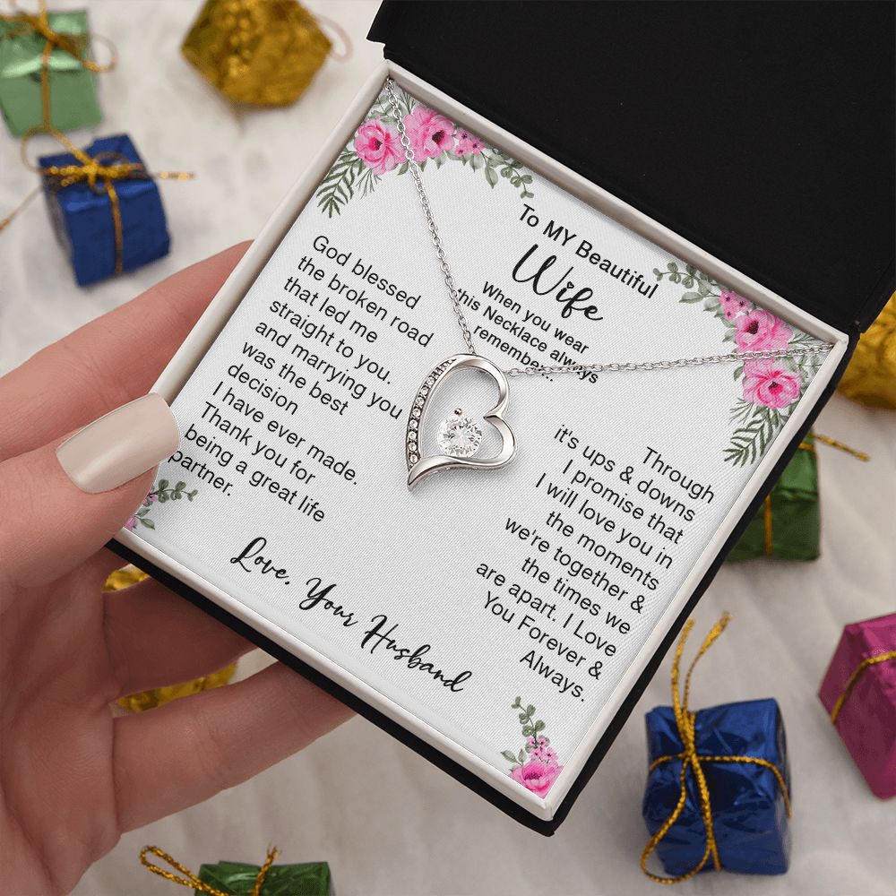 418C To My Beautiful Wife God Bless The Broken Road Necklace Gift from Husband
