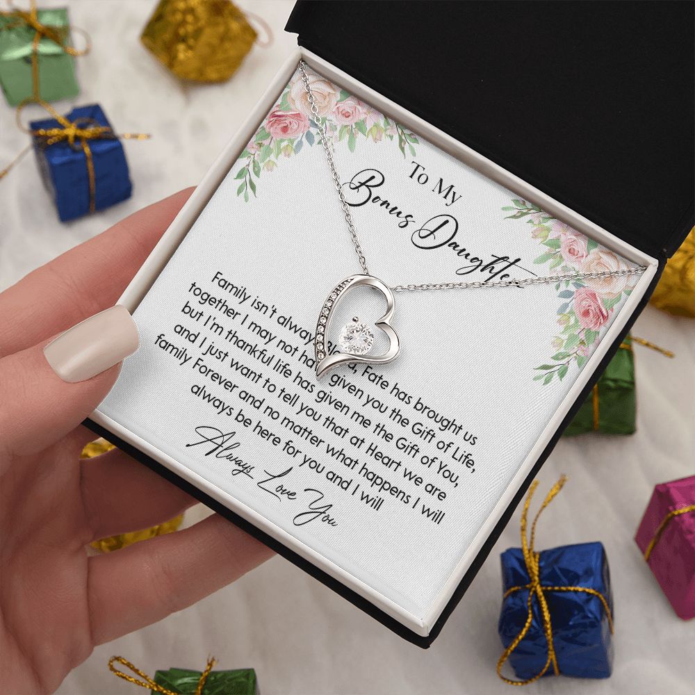 466C To My Bonus Daughter Necklace, Gift For Daughter, Birthday Graduation Christmas