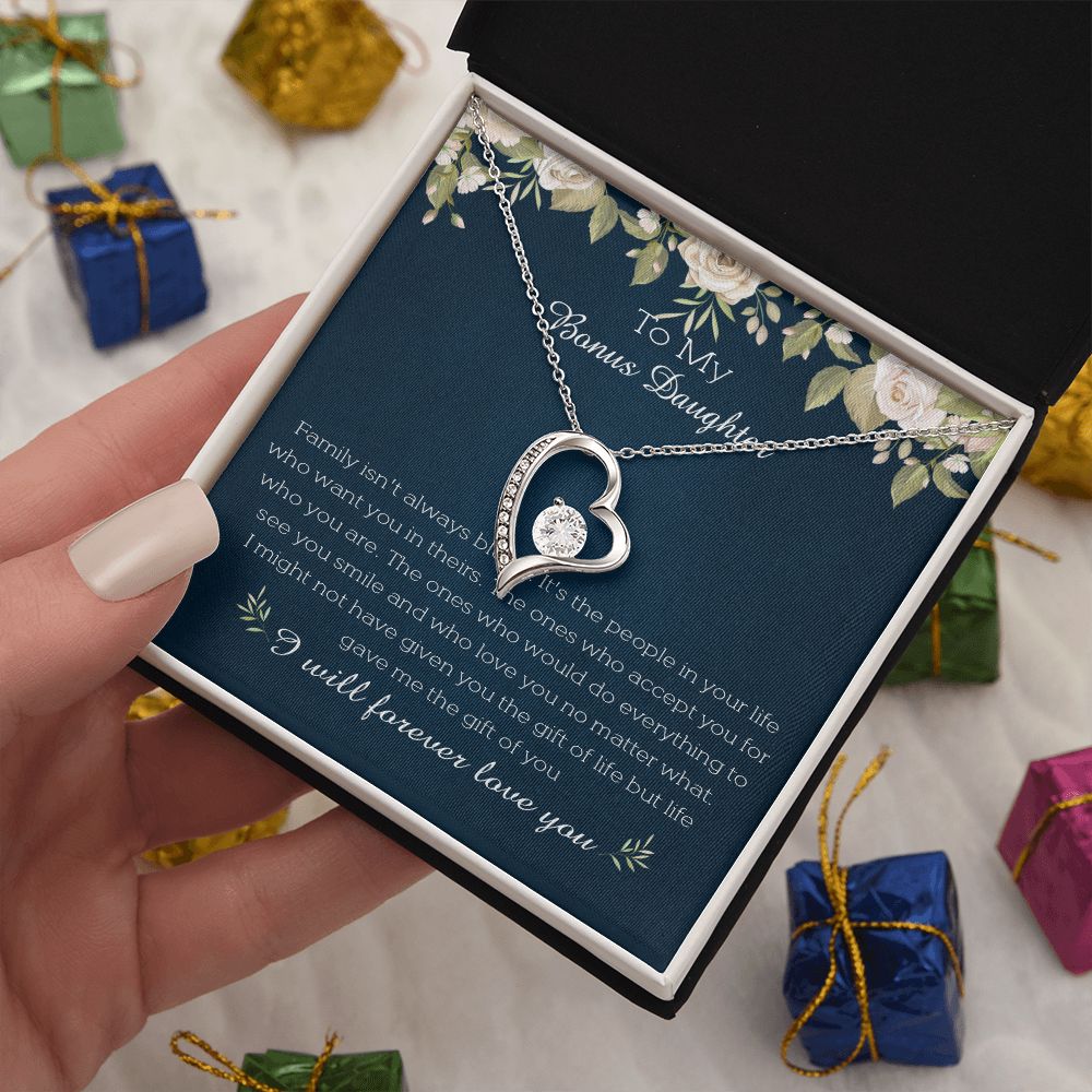 23C To My Bonus Daughter Necklace, I Will Forever Love You, Gift Birthday, Holiday