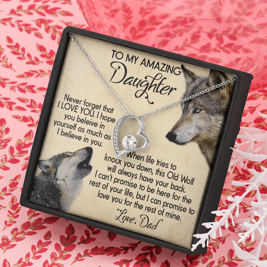 15C To my Daughter Necklace, Wolf Dad Gift for Daughter, I LOVE YOU Necklace