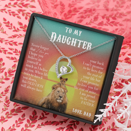 123C Necklace To My Daughter, Lion Daughter Birthday Gift, Lion Dad Sunset Necklace