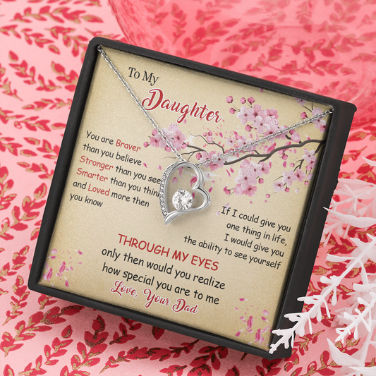 N366C To My Daughter Forever Love Heart Necklace, Birthday gift for Daughter from Dad