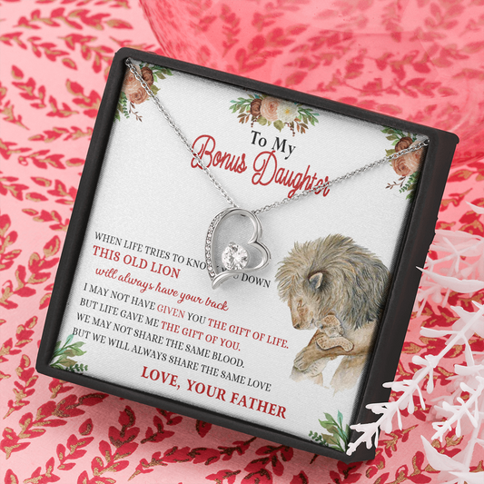 148C Necklace To My Bonus Daughter, Daughter Necklace Birthday Gift from Lion Father