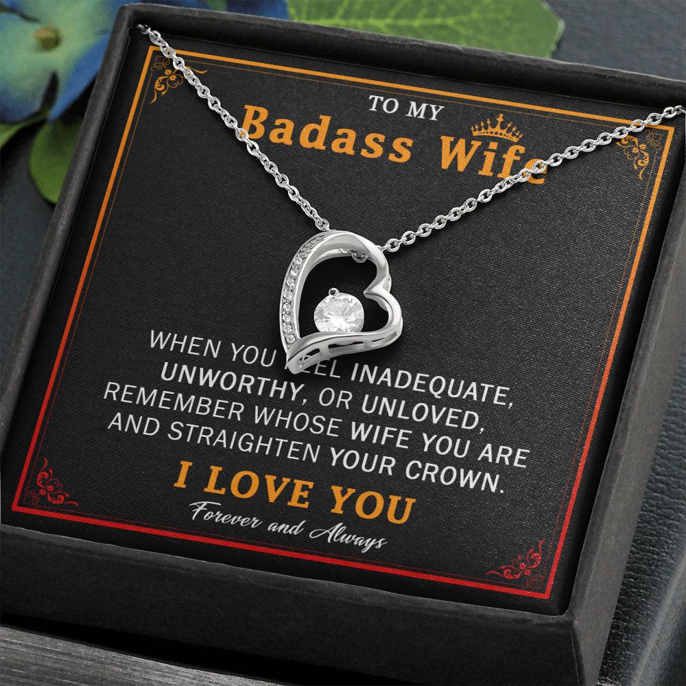 559C Wife Necklace Gift From Husband, Badass Wife Crown Love Knot, Wife Necklace Gift