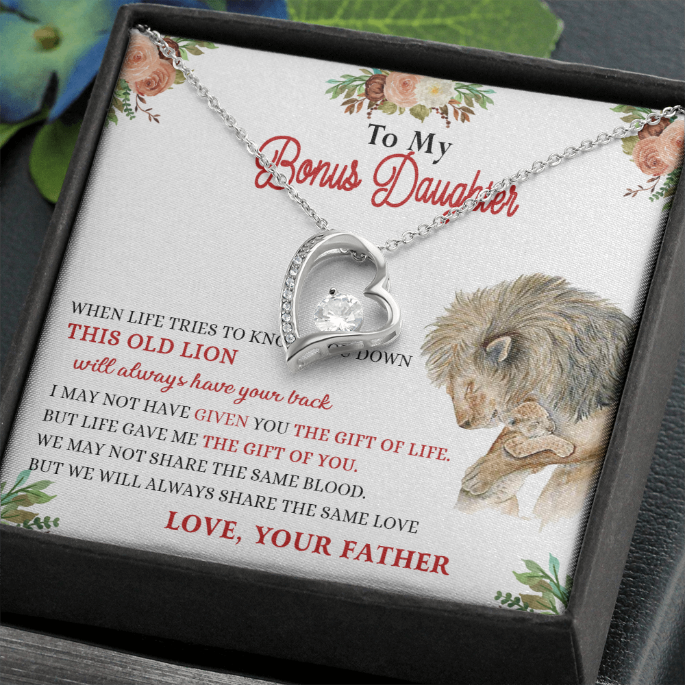 148C Necklace To My Bonus Daughter, Daughter Necklace Birthday Gift from Lion Father