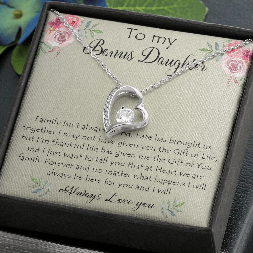 41C To My Bonus Daughter Necklace Gift From Mom Dad, Always Love You, Gift Birthday