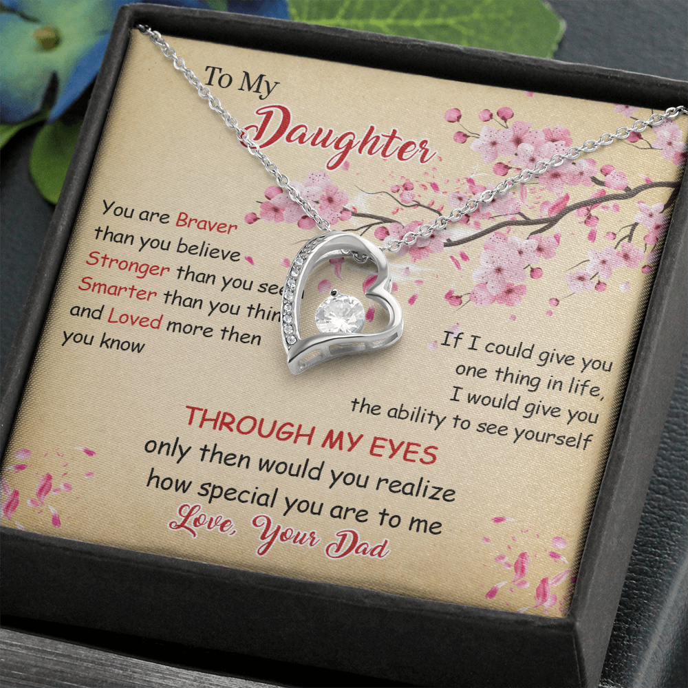 N366C To My Daughter Forever Love Heart Necklace, Birthday gift for Daughter from Dad