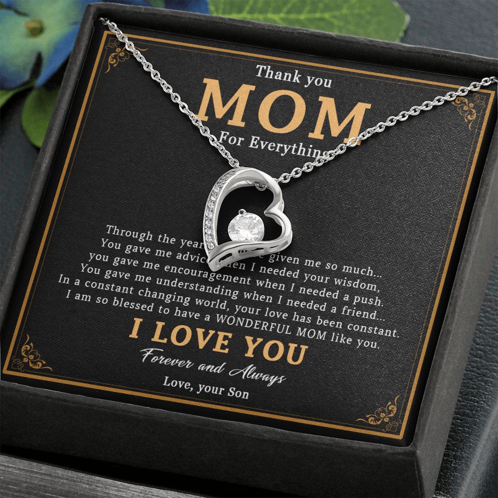 519C Thank You Mom Necklace, Mom Necklace Love Gift, Mom Birthday Gift From Son