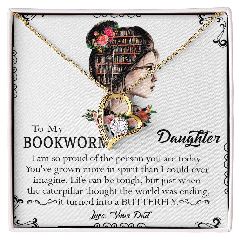 412C To My Bookworm Necklace, Gift Birthday Necklace From Dad For Daughter