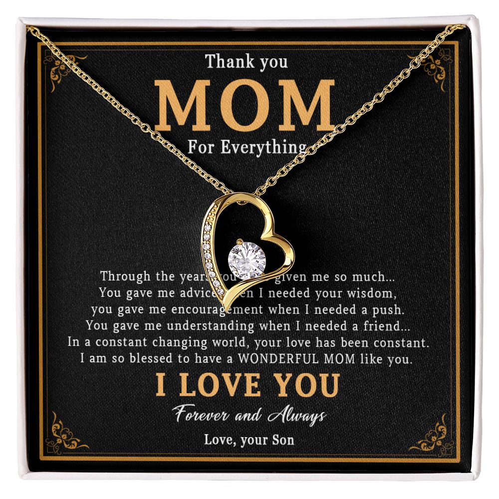 519C Thank You Mom Necklace, Mom Necklace Love Gift, Mom Birthday Gift From Son