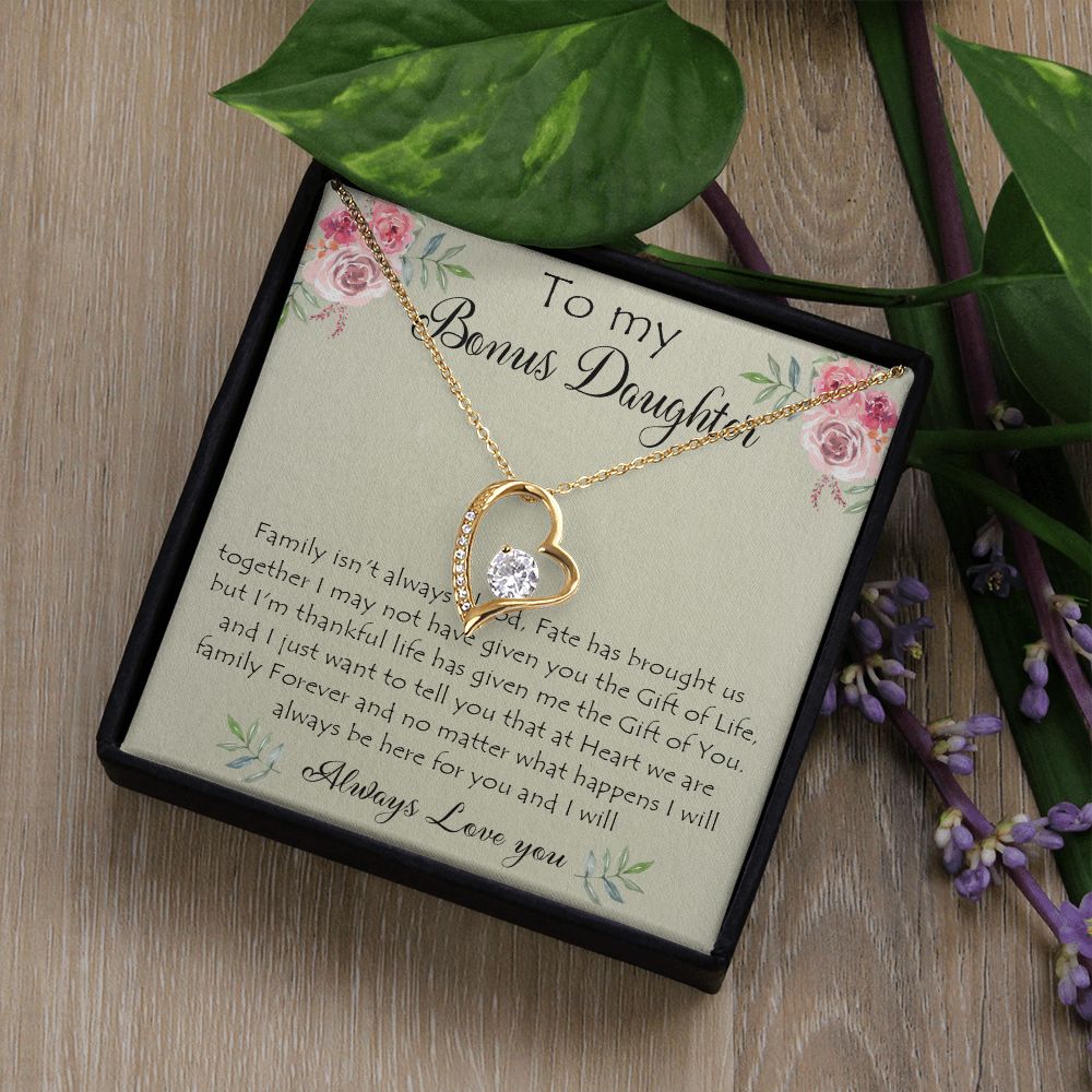41C To My Bonus Daughter Necklace Gift From Mom Dad, Always Love You, Gift Birthday