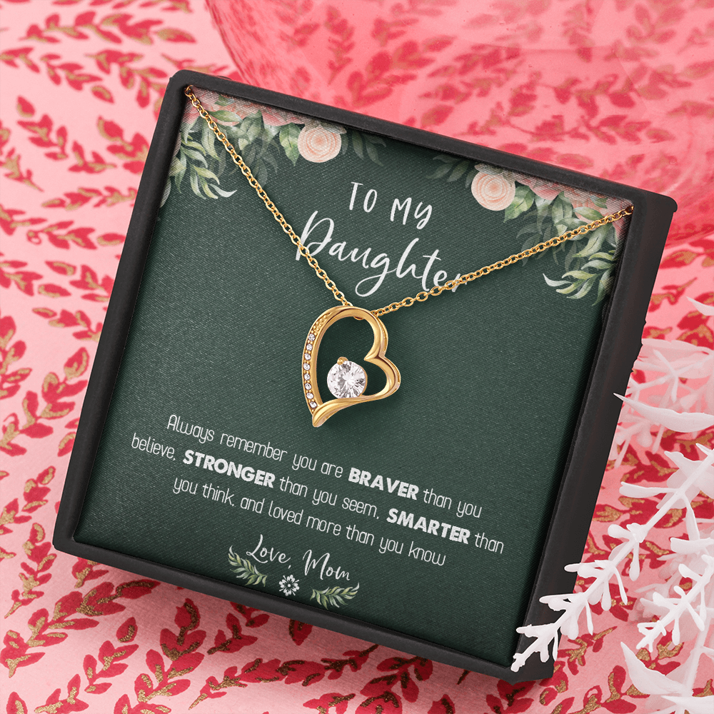 122C Necklace To My Daughter Birthday Gift From Mom, You Are Braver, Stronger,Smarter