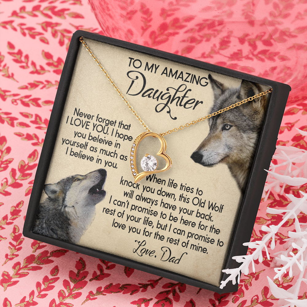 15C To my Daughter Necklace, Wolf Dad Gift for Daughter, I LOVE YOU Necklace