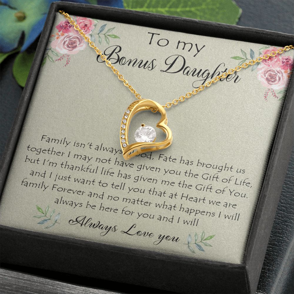 41C To My Bonus Daughter Necklace Gift From Mom Dad, Always Love You, Gift Birthday