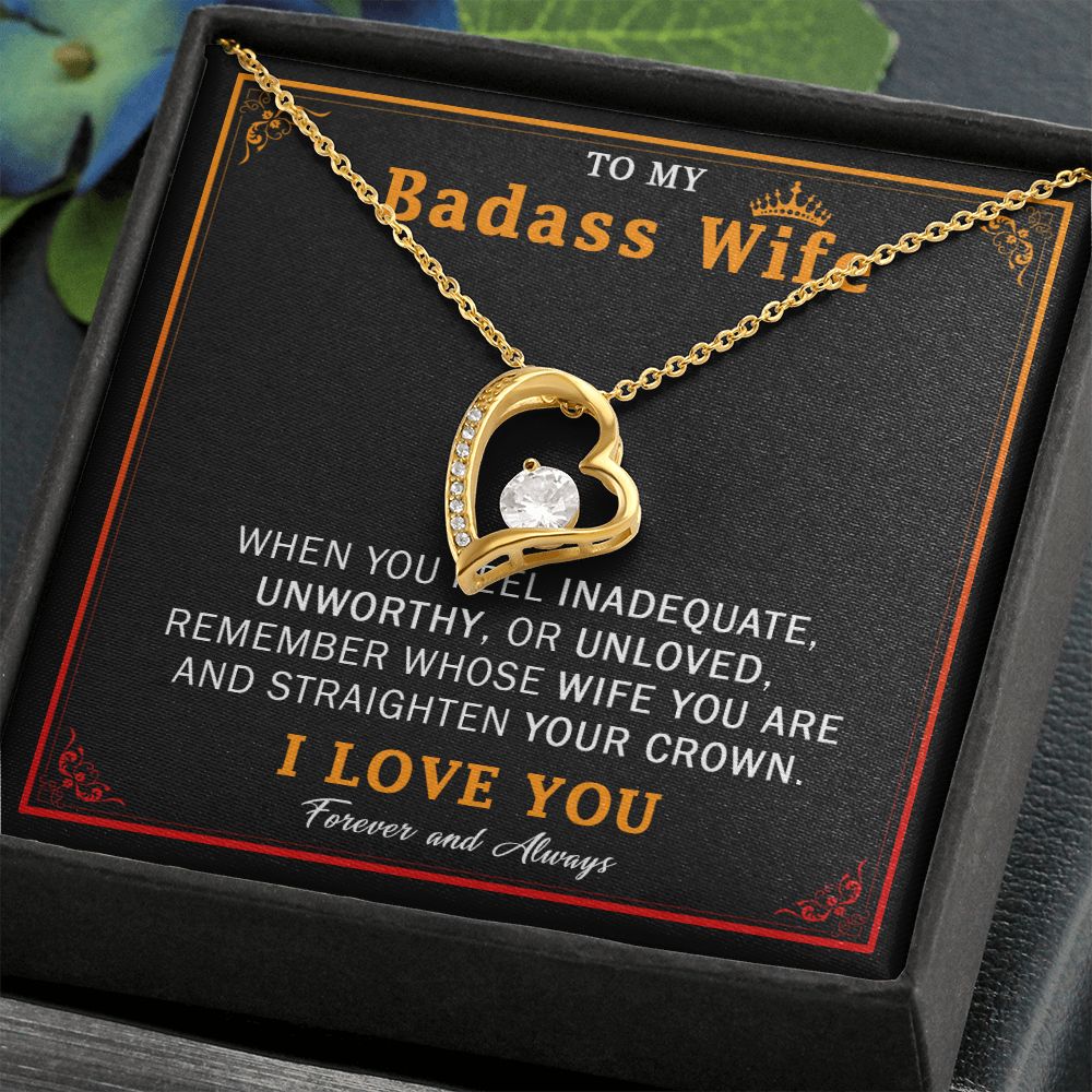 559C Wife Necklace Gift From Husband, Badass Wife Crown Love Knot, Wife Necklace Gift