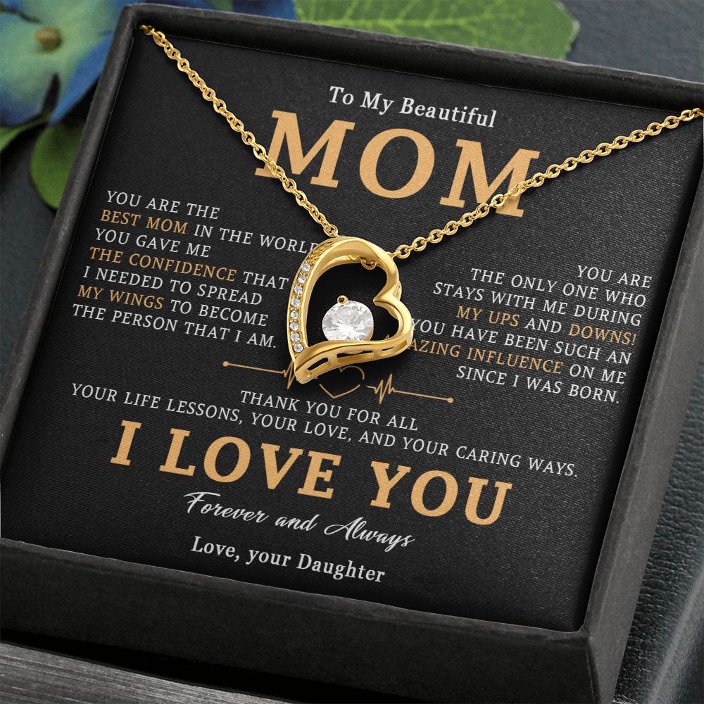 517C To My Beautiful Mom Necklace, Love Mom Gift, Mom Birthday Gift from Daughter