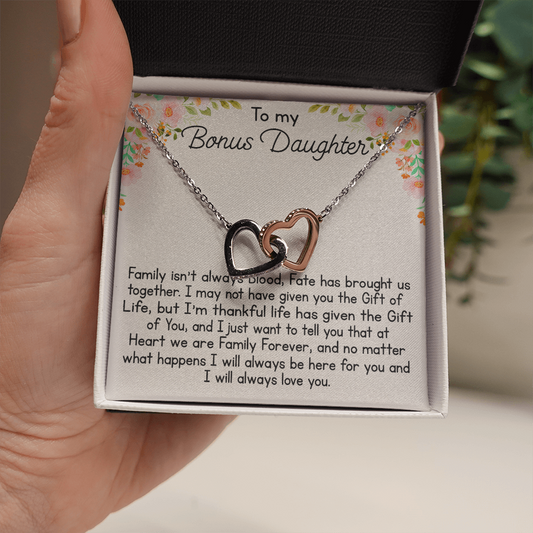 To My Bonus Daughter Gift Interlock Joined Heart Necklace Gift For Birthday Xmas 476