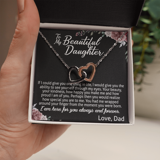 To My Daughter Interlocking Hearts Necklace Gift For Daughter From Dad 474