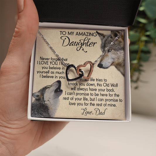 15D To my Daughter Necklace, Wolf Dad Gift for Daughter, I LOVE YOU Necklace