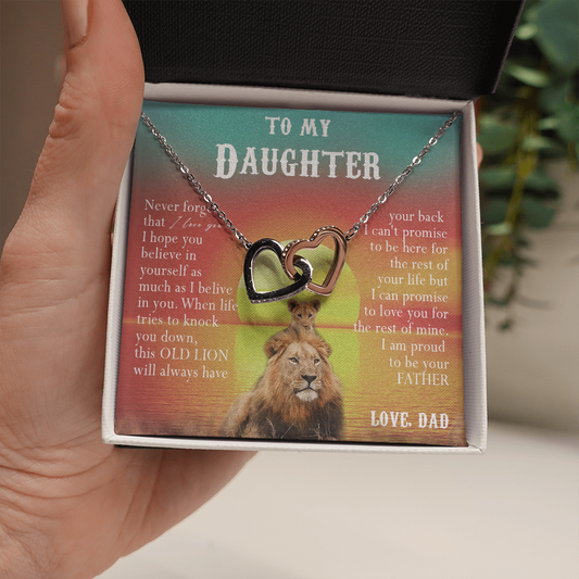 123D Necklace To My Daughter, Lion Daughter Birthday Gift, Lion Dad Sunset Necklace