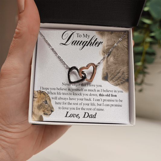 509 To My Daughter Necklace This Old Lion Will Always Have Your Back Interlocking Heart Necklace
