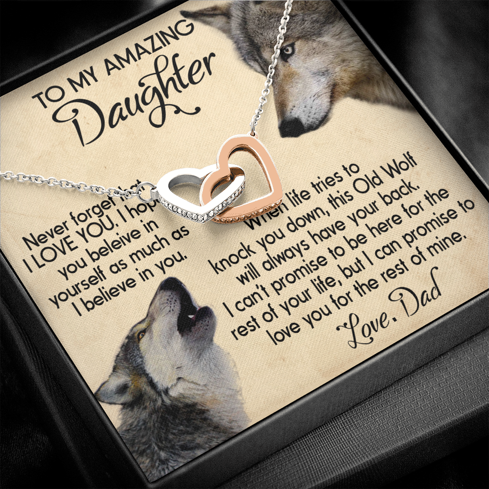 15D To my Daughter Necklace, Wolf Dad Gift for Daughter, I LOVE YOU Necklace