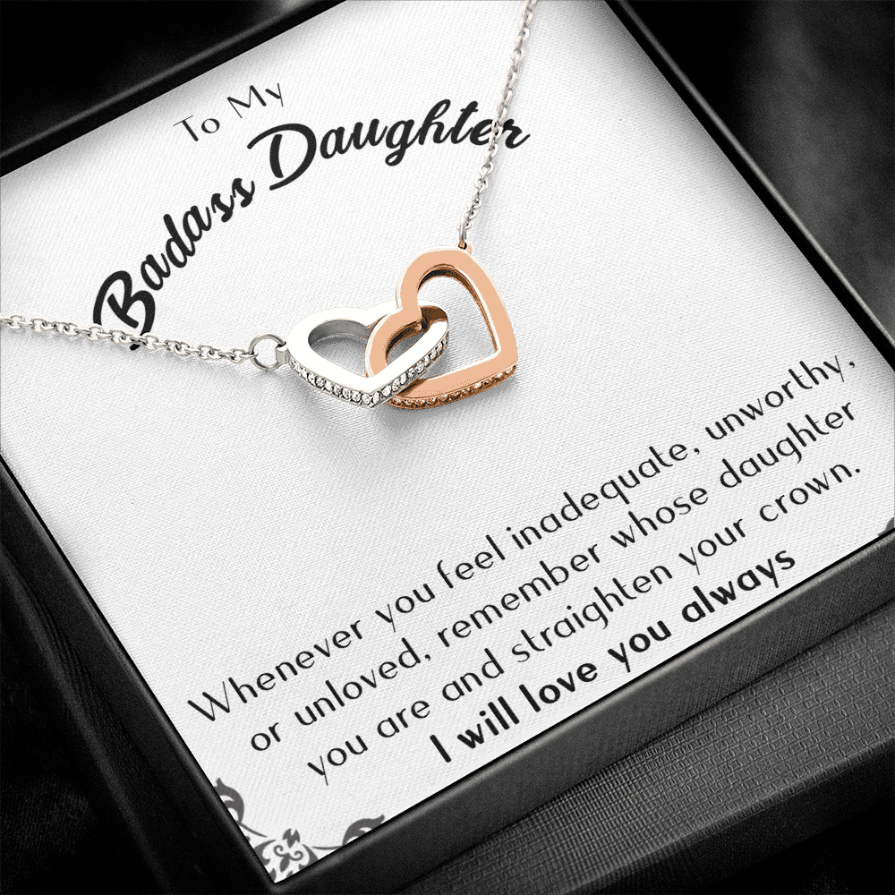 175D Necklace To Badass-Daughter, Daughter Necklace, I LOVE YOU Always From Dad Mom
