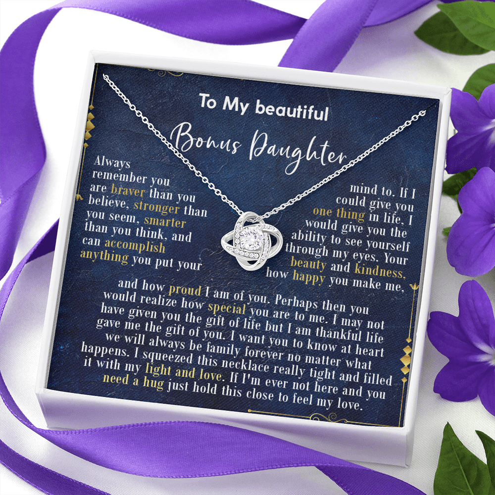 126A Necklace To My Beautiful Bonus Daughter, Daughter Birthday Gift, I Love Daughter
