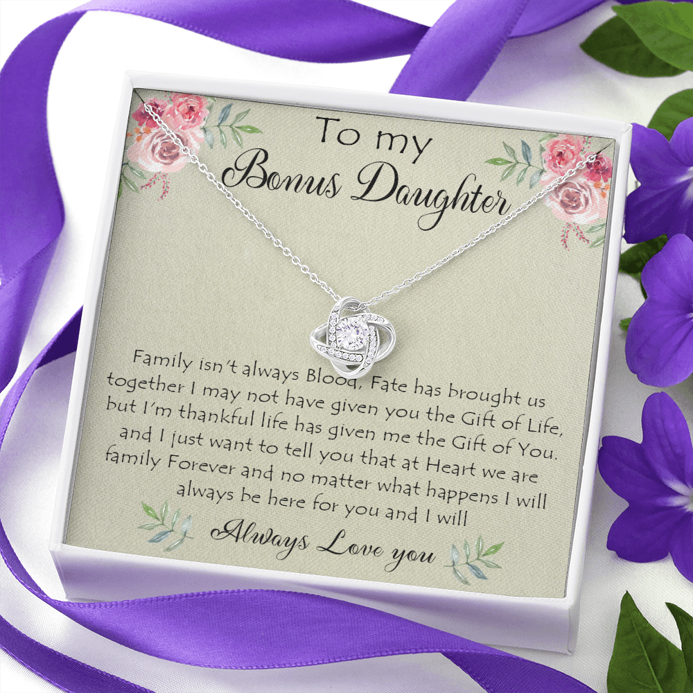 41A To My Bonus Daughter Necklace Gift From Mom Dad, Always Love You, Gift Birthday