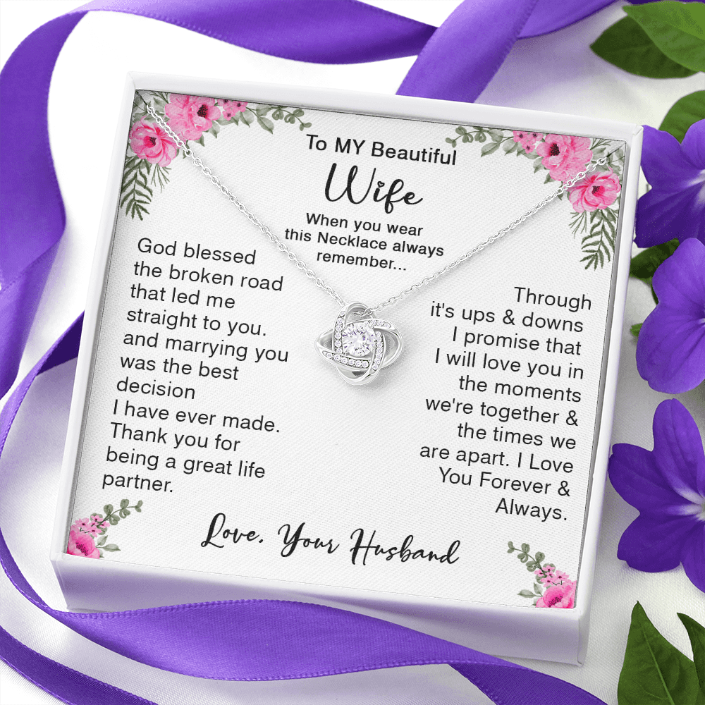 418A To My Beautiful Wife God Bless The Broken Road Necklace Gift from Husband