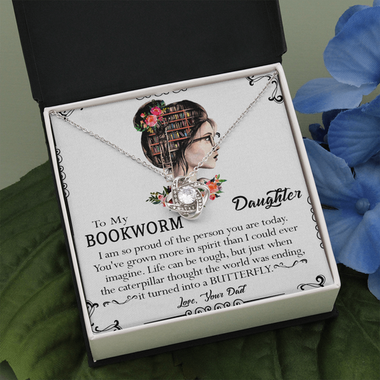 412A To My Bookworm Necklace, Gift Birthday Necklace From Dad For Daughter