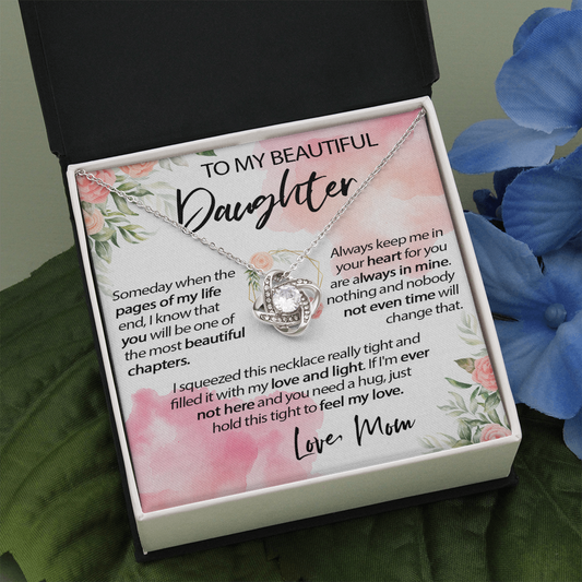 34A To My Beautiful Daughter A Wonderful Daughter Love Knot Necklace, Gift From Mom