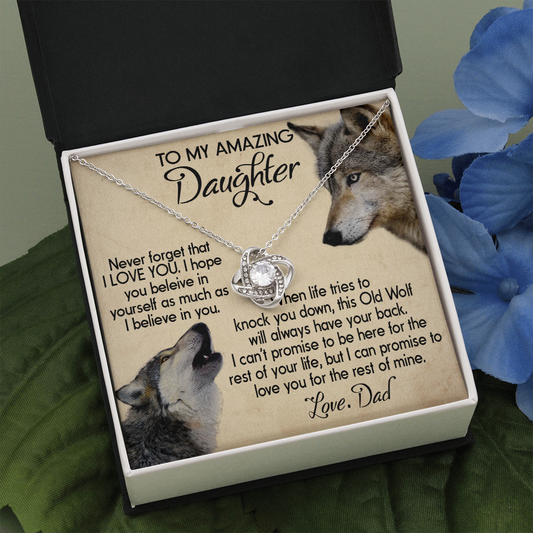 15A To my Daughter Necklace, Wolf Dad Gift for Daughter, I LOVE YOU Necklace